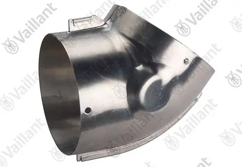 Metallischer Bogen mit einer Öffnung, passend für Heizsysteme. Teil einer Vaillant-Produktreihe zur optimierten Abgasführung.